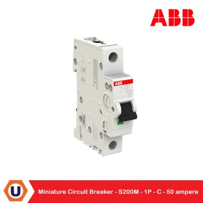 ABB S201M-C50 เมนเซอร์กิตเบรกเกอร์ 1P, 50A, 10kA ป้องกันการใช้กระแสไฟเกินกำหนด