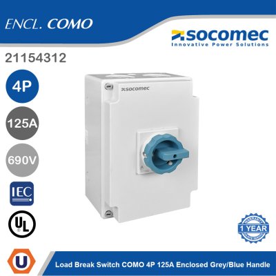 Socomec Load Break Switch COMO 4P 125A Enclosed Grey/Blue Handle | 21154312