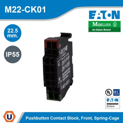 EATON M22 Pushbutton Contact Block 22.5mm. Front Spring-Cage IP55 | M22-CK01