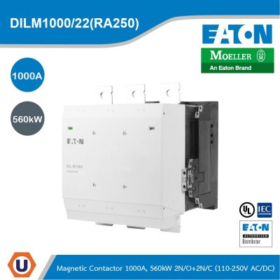 EATON Contactor,380 V 400 V 560 kW, 2 N/0, 2 NC,RA 250:110 - 250 V 40-60 Hz Operation,Screw Connection | DILM1000/22(RA250)