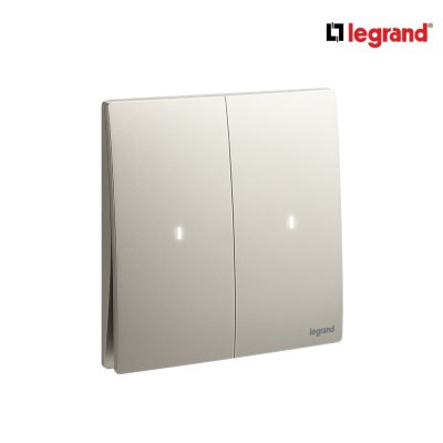 Legrand สวิตช์ทางเดียว 2 ช่อง สีแชมเปญ มีไฟ LED 2G 1Way 16AX Illuminated Switch | Mallia Senses | 281012CH