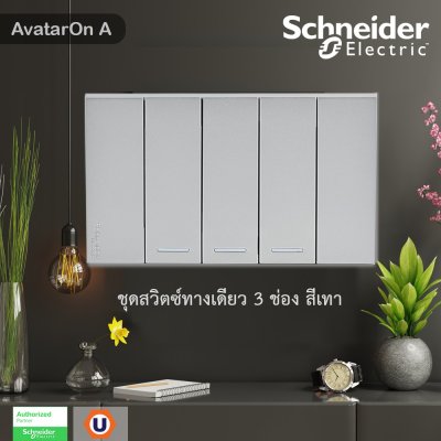 Schneider Electric ชุดสวิตช์ทางเดียว 3 ตัว Size S ประกอบสำเร็จรูป สีเทา | AvatarOn A | A7033F_GY
