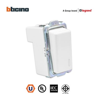 BTicino สวิตช์ทางเดียว 1 ช่อง สีขาว One Way Switch 1 Module 16AX 250V White รุ่น Magic Advance | M9001