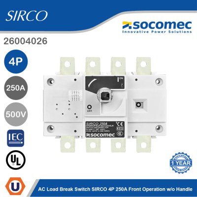 Socomec AC Load Break Switch SIRCO 4P 250A Front Operation w/o Handle | 26004026