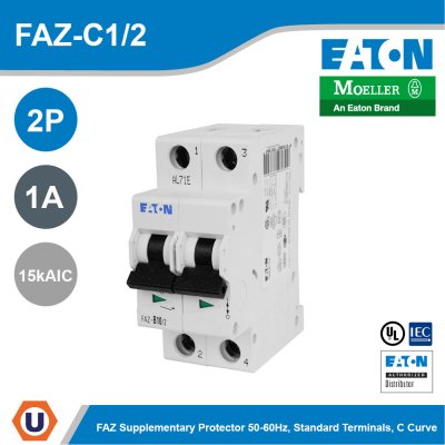 EATON Miniature Circuit Breaker FAZ Supplementary Protector 1A 15 kAIC 2 Pole | FAZ-C1/2