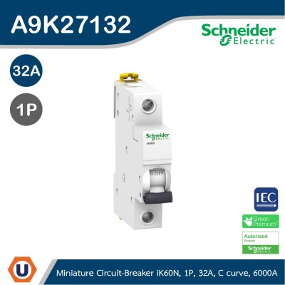 Schneider Electric Miniature Circuit-Breaker, Acti9 iK60N, 1P, 32 A, C Curve, 6000 A (IEC 60898-1) I A9K27132