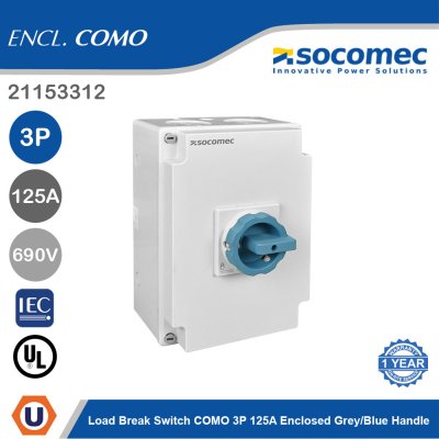 Socomec Load Break Switch COMO 3P 125A Enclosed Grey/Blue Handle | 21153312