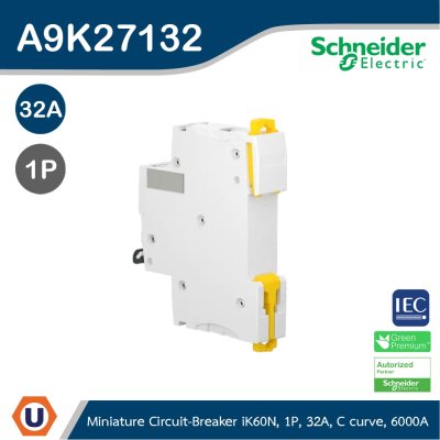 Schneider Electric Miniature Circuit-Breaker, Acti9 iK60N, 1P, 32 A, C Curve, 6000 A (IEC 60898-1) I A9K27132