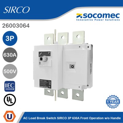 Socomec AC Load Break Switch SIRCO 3P 630A Front Operation w/o Handle | 26003064