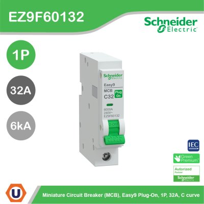Schneider Electric เซอร์กิตเบรกเกอร์ รุ่น Easy9 Plug-On ขนาด 1P 6kA 32A รหัส EZ9F60132