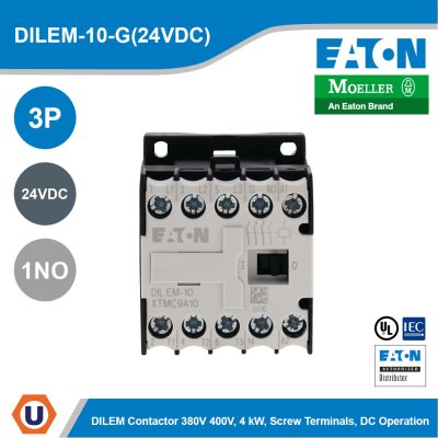 EATON Magnetic Contactor 24 VDC 3P 380V 400V 4kW Contacts 1NO | DILEM-10-G(24VDC)