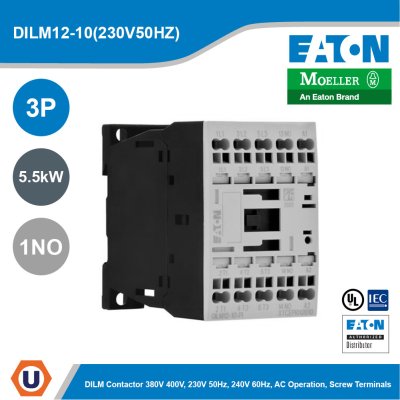 EATON Moeller Series DILM Contactor 3P 230V 50Hz 240V 60Hz 5.5kW 1NO | DILM12-10(230V50HZ)