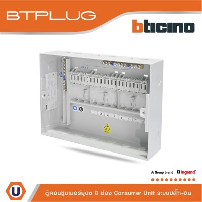 BTicino ตู้คอนซูเมอร์ยูนิต (ปลั๊ก-อิน) 8 ช่อง Consumer Unit Plug-In BTPLUG รุ่น BTCN8