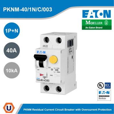 EATON PKNM Residual Current Circuit Breaker with Overcurrent Protection1+N 40A 10KA | PKNM-40/1N/C/003