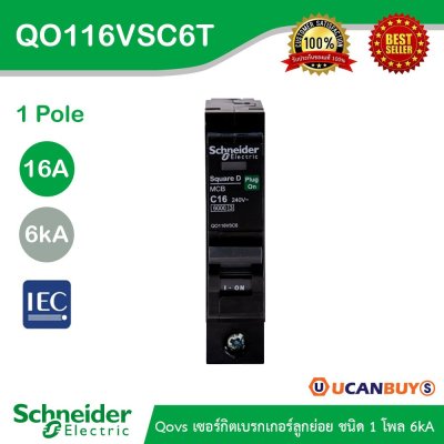 Schneider Electric เซอร์กิตเบรกเกอร์ลูกย่อย QOVS 1Pole 16A 6kA รหัส QO116VSC6T