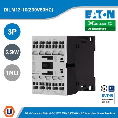 EATON Moeller Series DILM Contactor 3P 230V 50Hz 240V 60Hz 5.5kW 1NO | DILM12-10(230V50HZ)