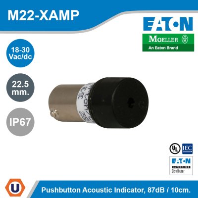 EATON M22 Pushbutton Acoustic Indicator 22.5 mm. IP67 18-30 Vac/dc 87 dB/ 10cm | M22-XAMP