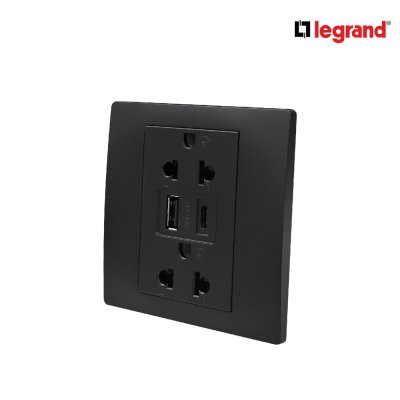 แพ็ค10 | Legrand ชุดเต้ารับคู่ + เต้ารับUSB + เต้ารับ Type C สีดำ รุ่นมาเรียเซนต์ | Mallia Senses | 281204MB