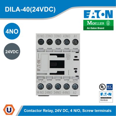 EATON Contactor Relay 24 VDC 4 NO Screw Terminals DC Operation | DILA-40(24VDC)