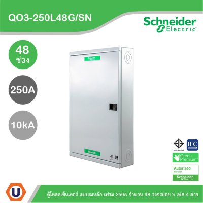 Schneider Electric ตู้โหลดเซ็นเตอร์สแควร์ดี แบบเมนลัก (ไม่สามารถใส่เมนเบรกเกอร์ได้) เฟรม 250A จำนวน 48 วงจรย่อย ไฟ 3 เฟส 4 สาย