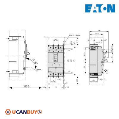 EATON Moded Case Circuit Breaker Normal Switching Capacity 3P,630A,50kA 415V | NZMN3-AE630-AS