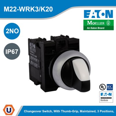EATON M22 Selector Switch Completed Device 22.5mm. Knob Non-illuminated l M22-WRK3/K20