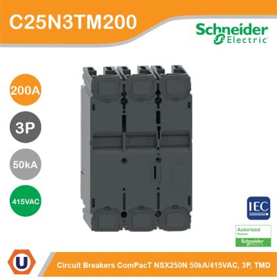 Schneider Electric Circuit breaker ComPacT NSX250N 50kA/415VAC 3P TMD trip unit 200A | C25N3TM200