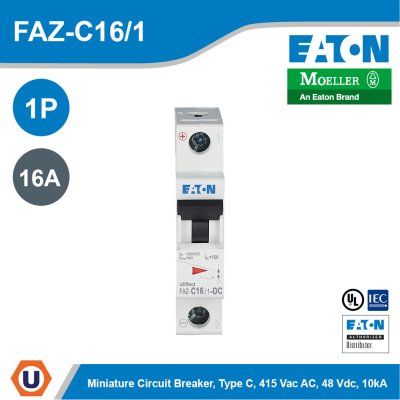 EATON Thermal Magnetic Circuit Breaker FAZ 16A 1 Pole 48 VDC 415 VAC DIN Rail | FAZ-C16/1