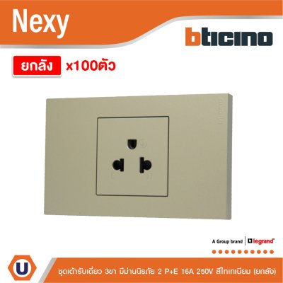 ยกลัง | BTicno ชุดเต้ารับเดี่ยว 3 ขา Socket 2P+E 16A 250V สีไทเทเนียม รุ่น Nexy