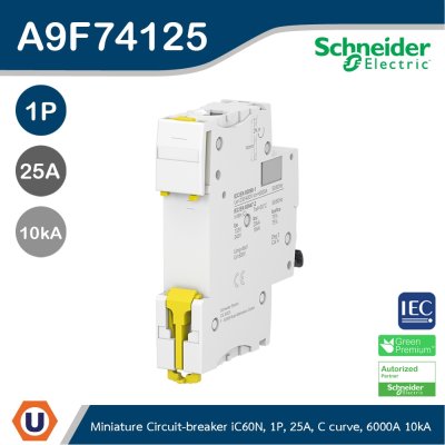 Schneider Electric Miniature circuit-breaker Acti9 iC60N 6kA@400VAC, 1Pole, 25A | A9F74125