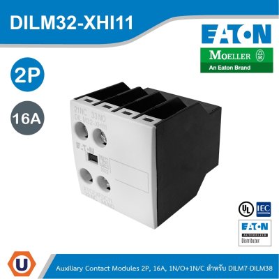 EATON อุปกรณ์เสริมคอนแทค 2P, Ith 16A, 1 N/O,1 N/C, Front Fixing Screw Terminals, DILM7 - DILM38 | DILM32-XHI11