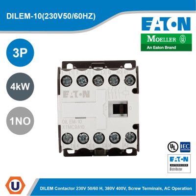 EATON Moeller Series DILEM Contactor 230V 50/60Hz 3P 380V 400V 4kW 1NO | DILEM-10(230V50/60HZ)