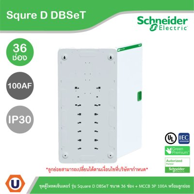 Schneider Electric ชุดตู้โหลดเซ็นเตอร์ Square D DBSeT 36ช่อง+MCCB EZC 3P 100A 30kA พร้อมลูกย่อย14ตัว