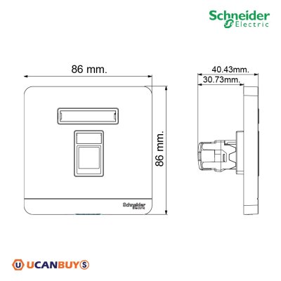 Schneider Electric เต้ารับคอมพิวเตอร์ 1ช่อง สีดำ | AvatarOn E, CAT6 DATA Socket with SHUTTER, | E8331RJS6_DG