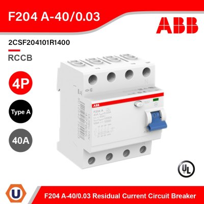 ABB F204 A-40/0.03 Residual Current Circuit Breaker (RCCB) 4P, TypeA, 30mA, 40A รุ่น F200 l 2CSF204101R1400
