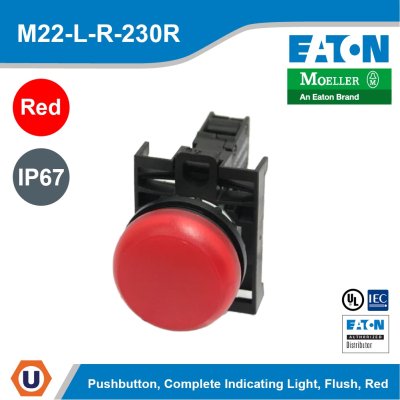 EATON Pushbutton, Complete Indicating Light, Flush, Ip67, Ip69K, Nema 4X, 13 l M22-L-R/230-R