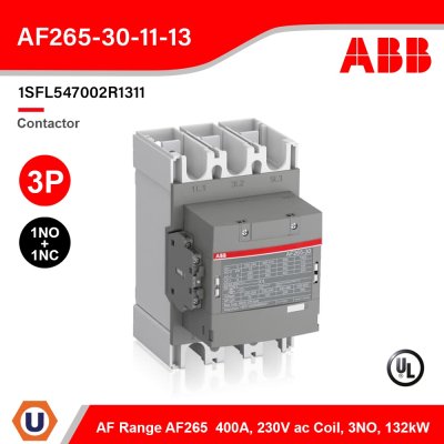 ABB AF Range AF265 3 Pole Contactor - 400 A, 230 V ac Coil, 3NO, 132 kW | AF265-30-11-13 | 1SFL547002R1311