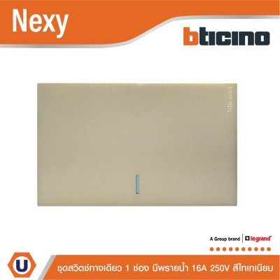 BTicino ชุดสวิตช์ทางเดียว ขนาด 1 ช่อง มีพรายน้ำ สีไทเทเนียม 1 Way Switch 1 Gang Titanium รุ่น Nexy
