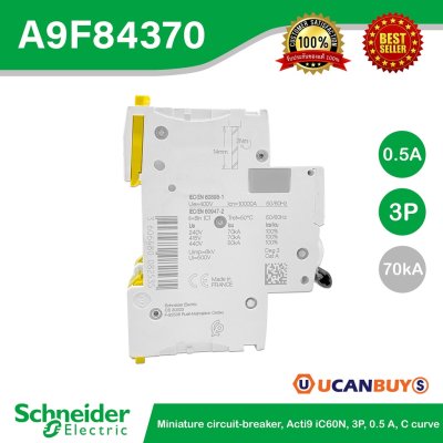 Schneider Electric Miniature circuit-breaker, Acti9 iC60H, 3P, 0.5A | A9F84370