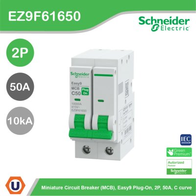 Schneider Electric เมนเซอร์กิตเบรกเกอร์ รุ่น Easy9 Plug-On ขนาด 2P 10kA 50A รหัส EZ9F61650