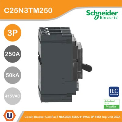 Schneider Electric Circuit Breaker ComPacT NSX250N 50kA/415VAC 3P TMD trip unit 250A | C25N3TM250