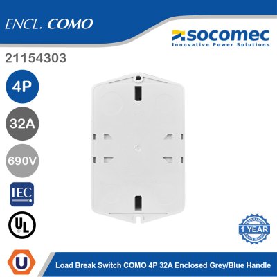 Socomec Load Break Switch COMO 4P 32A Enclosed Grey/Blue Handle | 21154303