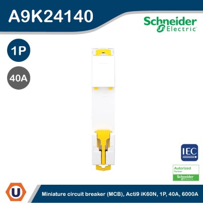 Schneider Electric Miniature Circuit - Breaker, Acti9 iK60N 1P, 40A, C Curve A9K24140
