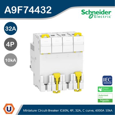 Schneider Electric Miniature Circuit-Breaker, Acti9 iC60N, 4P, 32A | A9F74432