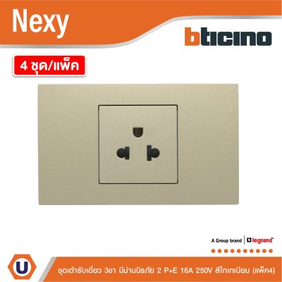 แพ็ค4 | BTicno ชุดเต้ารับเดี่ยว 3 ขา Socket 2P+E 16A 250V สีไทเทเนียม รุ่น Nexy | BTicino