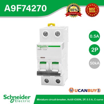 Schneider Electric A9F74270 Miniature circuit-breaker, Acti9 iC60N, 2P, 0.5 A
