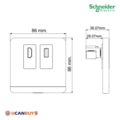 Schneider Electric  Data socket, HDMI + USB, Black AvatarOn E