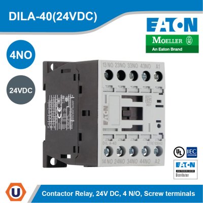 EATON Contactor Relay 24 VDC 4 NO Screw Terminals DC Operation | DILA-40(24VDC)