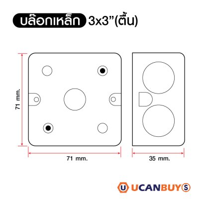 แพ็ค 4 | บล็อกเหล็ก ขนาด 3x3 (ชนิดตื้น) แบบฝัง Iron Box 3x3
