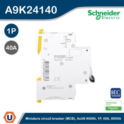 Schneider Electric Miniature Circuit - Breaker, Acti9 iK60N 1P, 40A, C Curve A9K24140